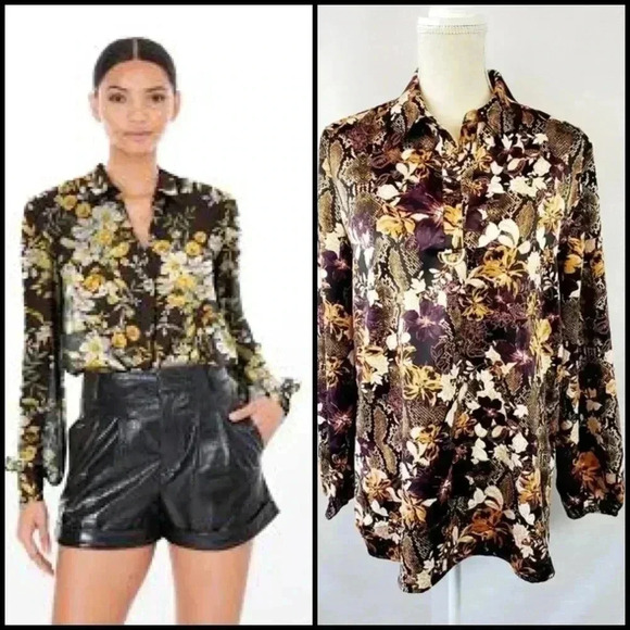 New! Marc New York Floral/Python Print Long Sleeve Business Casual Blouse SizeXL - Picture 1 of 5